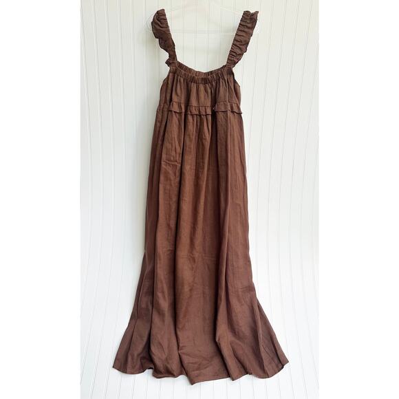 VRG GRL Rossana Linen Maxi Dress Chocolate Brown Sleeveless Size 10 NWT - Picture 8 of 8